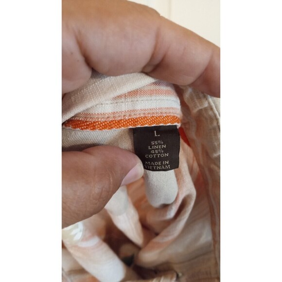 Tasso Elba Island Men's Coral and beige stripe Linen blend button down - Picture 3 of 6